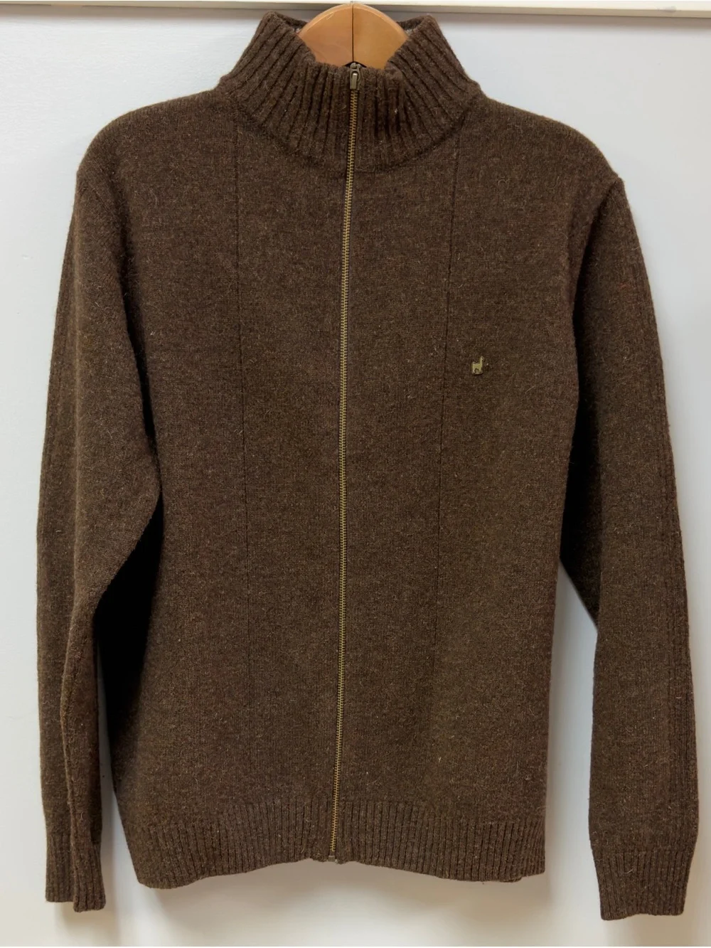 Kimuan Argentina 100% Lana Wool Sweater Men Large Brown Full-Zip Knit Jacket